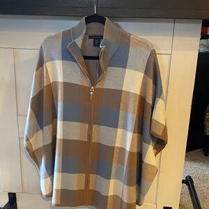 Tahari Brown and Cream Plaid Cardigan